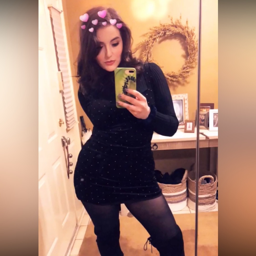 Velvet Mini Dress with Gold Pin Details